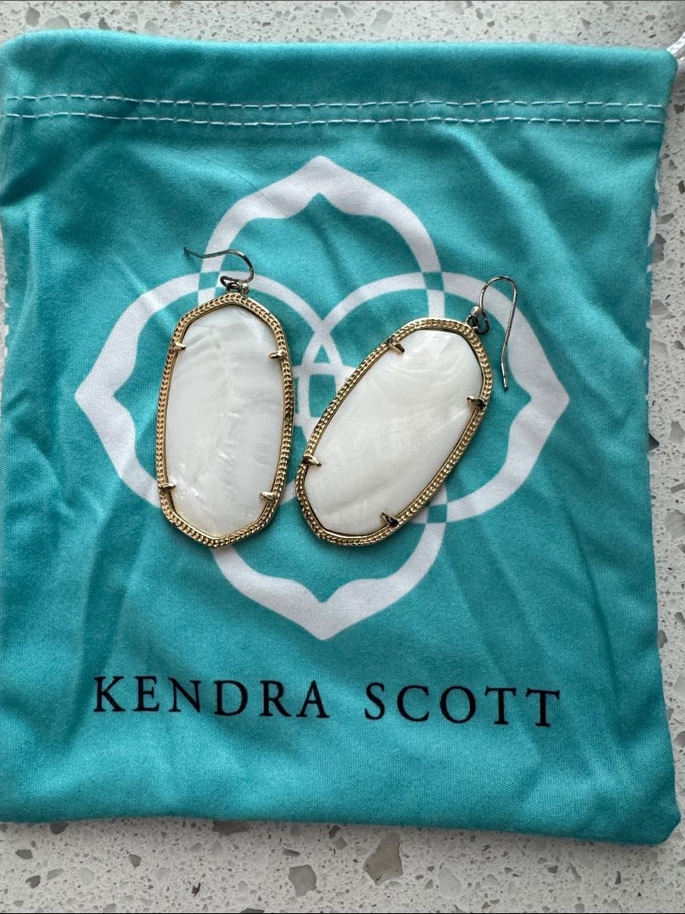 Kendra Scott White and Gold Elle Dangle Earrings